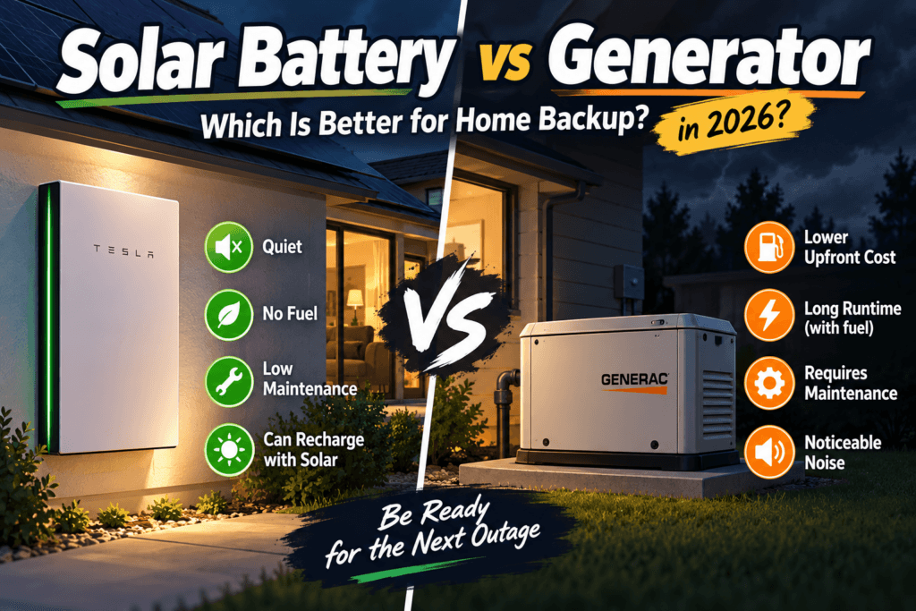 Solar Battery vs Generator: Which Is Better for Home Backup in 2026?